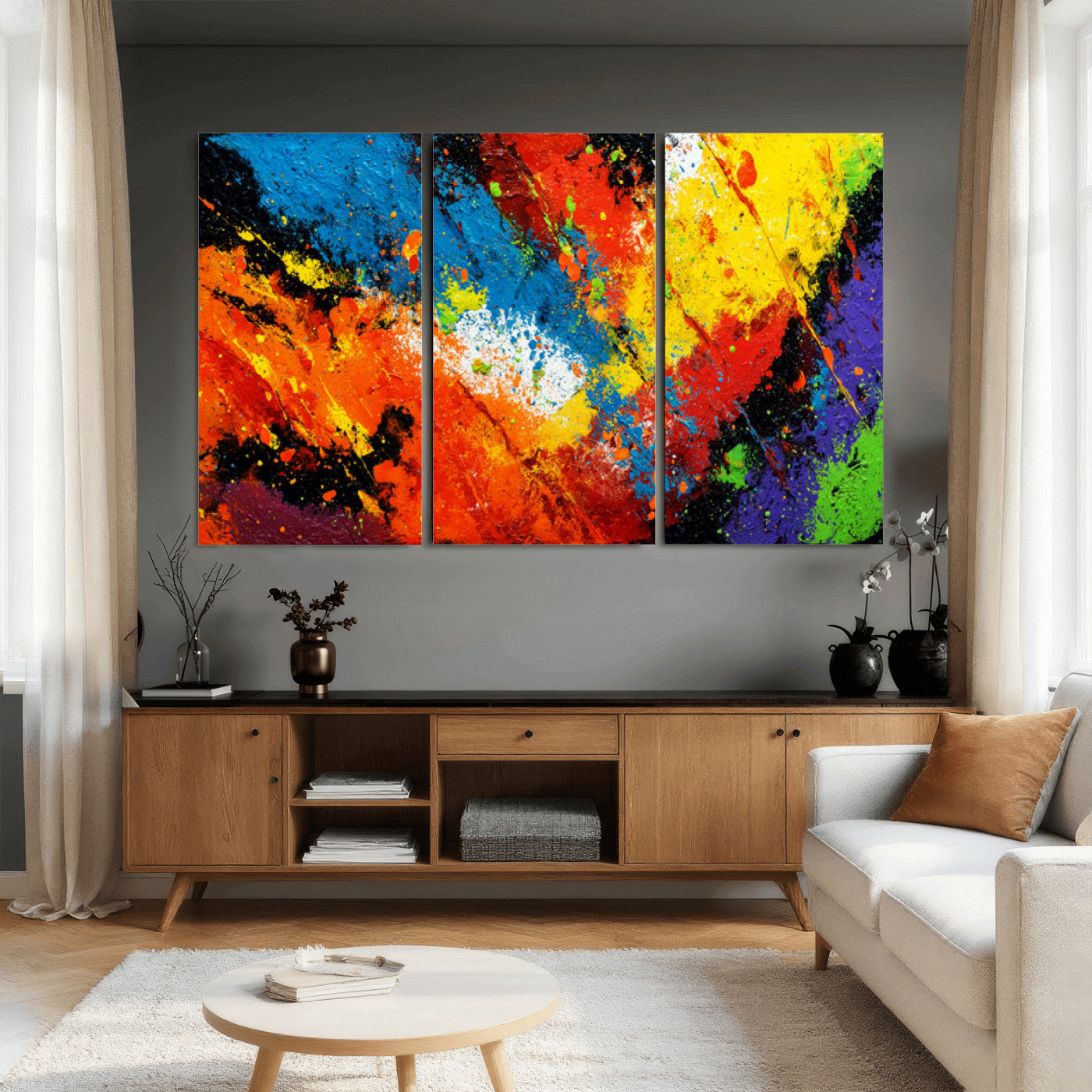 74888753-MGV-CV-36X24 - Vibrant Blue Abstract Canvas Wall Art Colorful Impasto Oil Painting Print