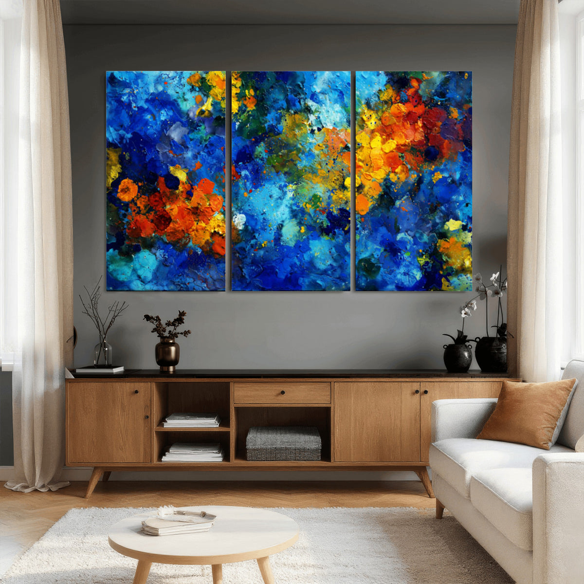 52431611-MGV-CV-36X24 - Vibrant Blue Abstract Canvas Wall Art Colorful Impasto Oil Painting Print