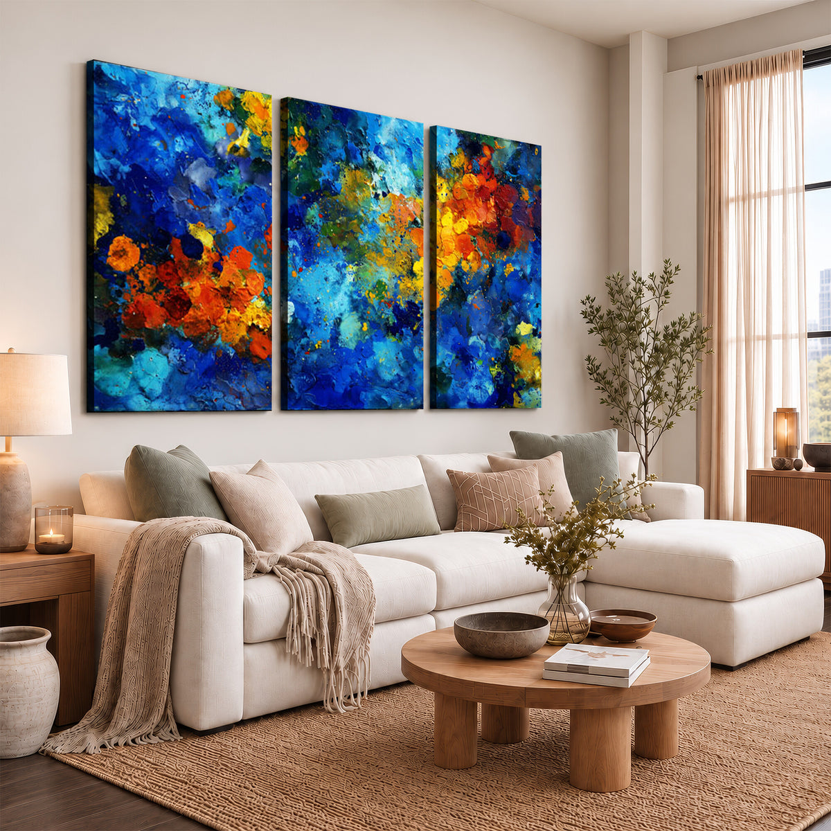 52431611-MGV-CV-36X24 - Vibrant Blue Abstract Canvas Wall Art Colorful Painterly Oil Painting Style Print