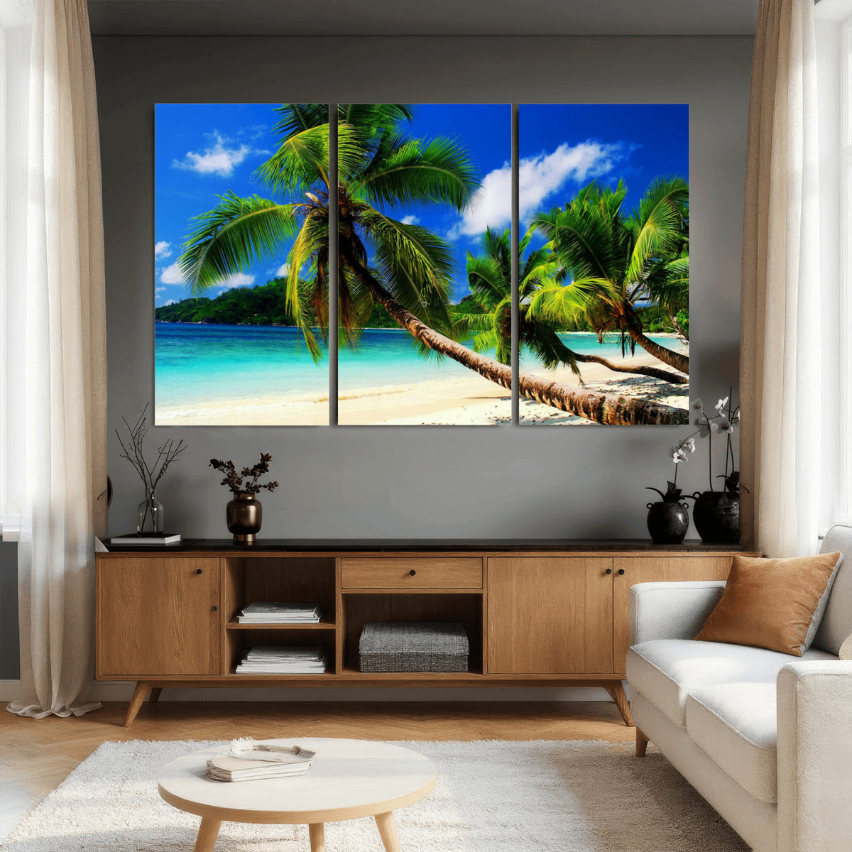 67049818-MGV-CV-36X24 - Tropical Island Coconut Palm Trees Wall Art Canvas Print - Turquoise Beach Print for Lake Home Decor