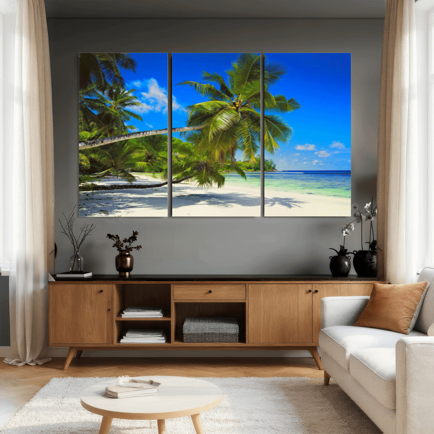 20475280-MGV-CV-36X24 - Tropical Island Coconut Palm Trees Wall Art Canvas Print - Turquoise Beach Print for Nautical Home Decor