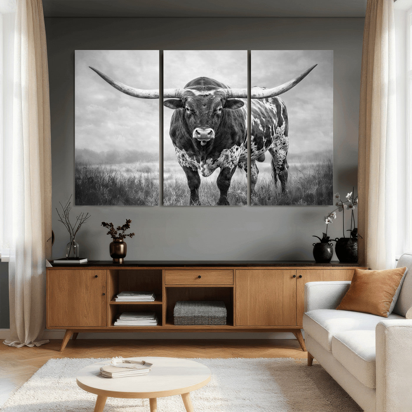 11121585-MGV-CV-36X24 - Texas Bull Wall Art Canvas Print for Farmhouse Restaurant Wall Decor