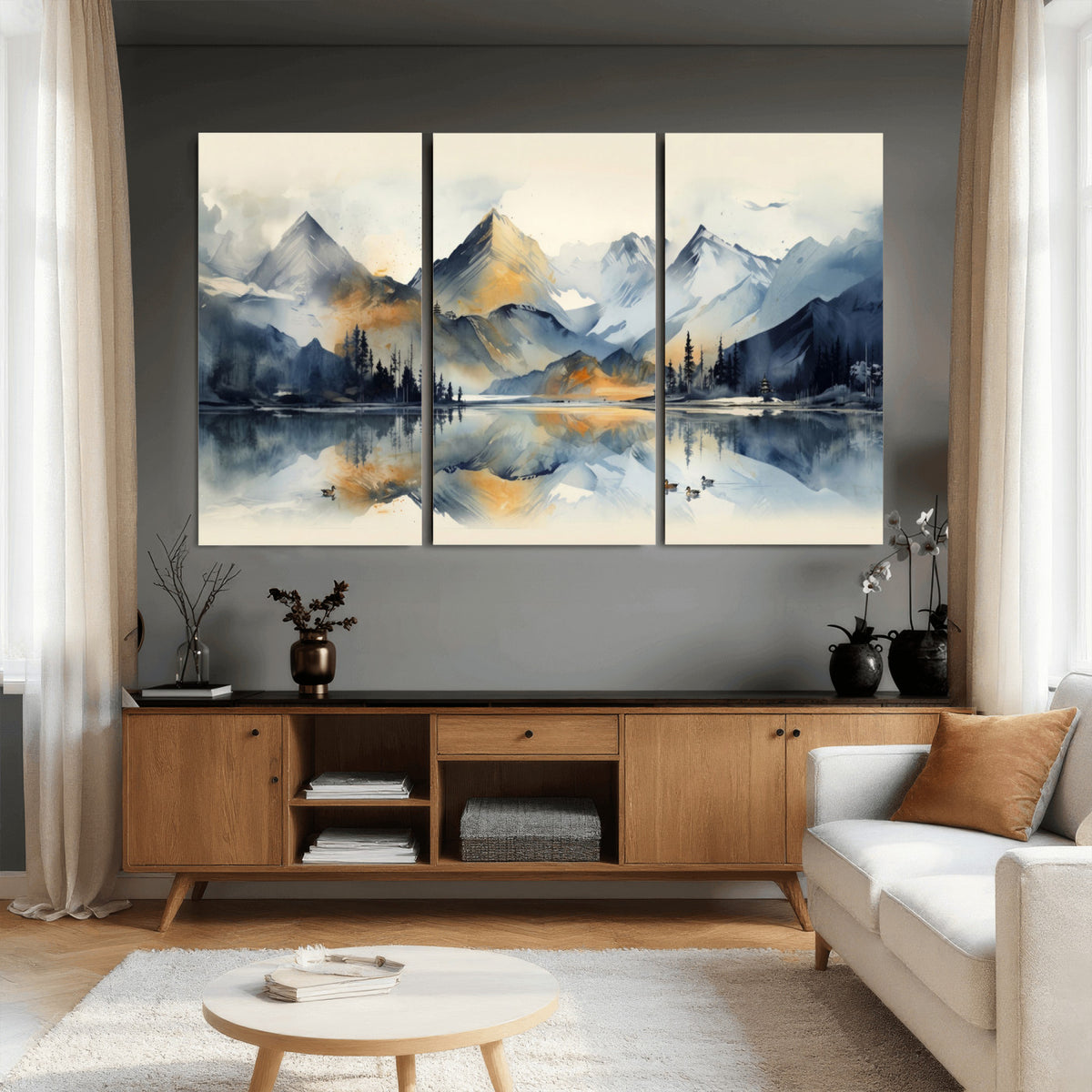 10196184T-MGV-CV-36X24 - Abstract Lake Mountain Wall Art Canvas Print