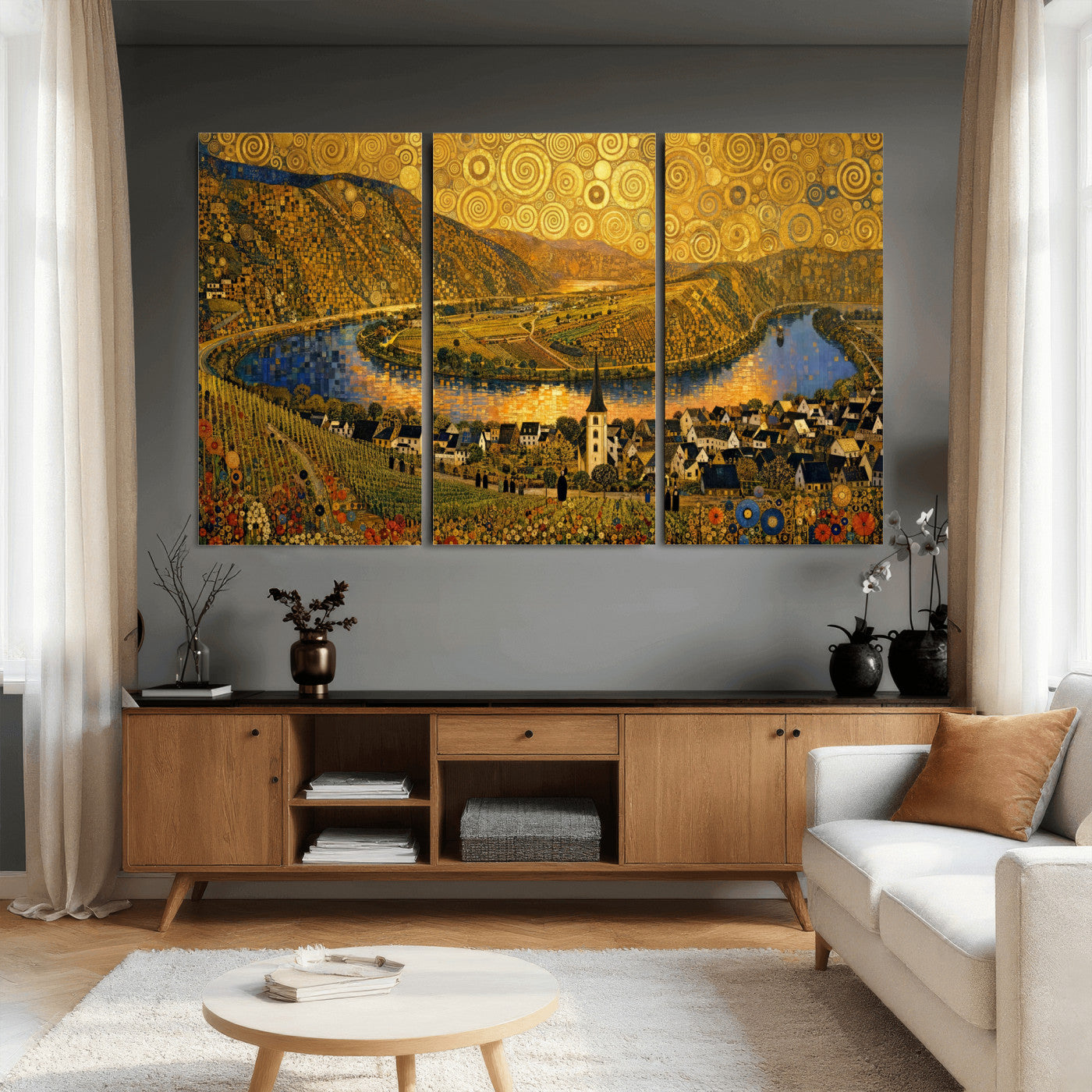 33713008-MGV-CV-36X24 - Gustav Klimt Style Mosel City Wall Art Canvas Print