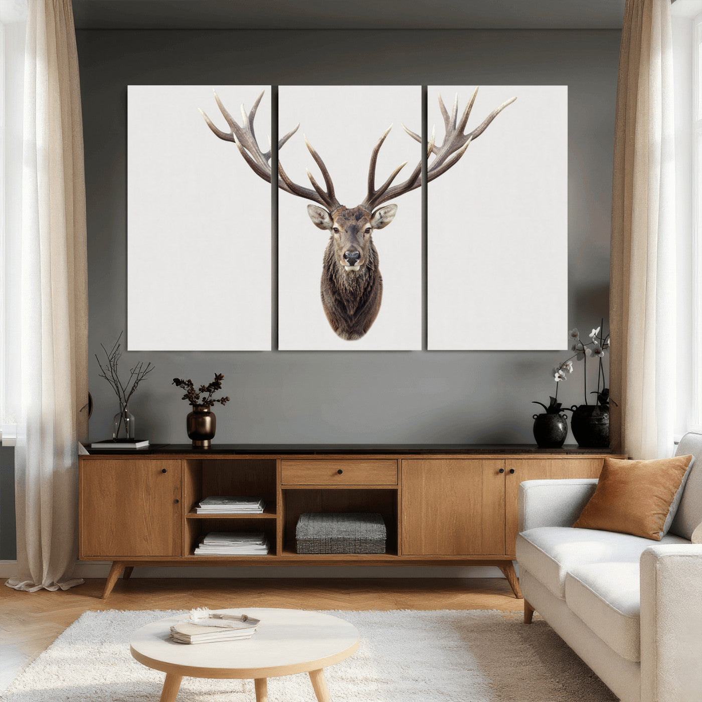 840173GY-MGV-CV-36X24 - Majestic Red Deer Canvas Wall Art – Stag Antlers Horns Print, Wildlife Hunting Poster, Rustic Cabin Lodge Decor