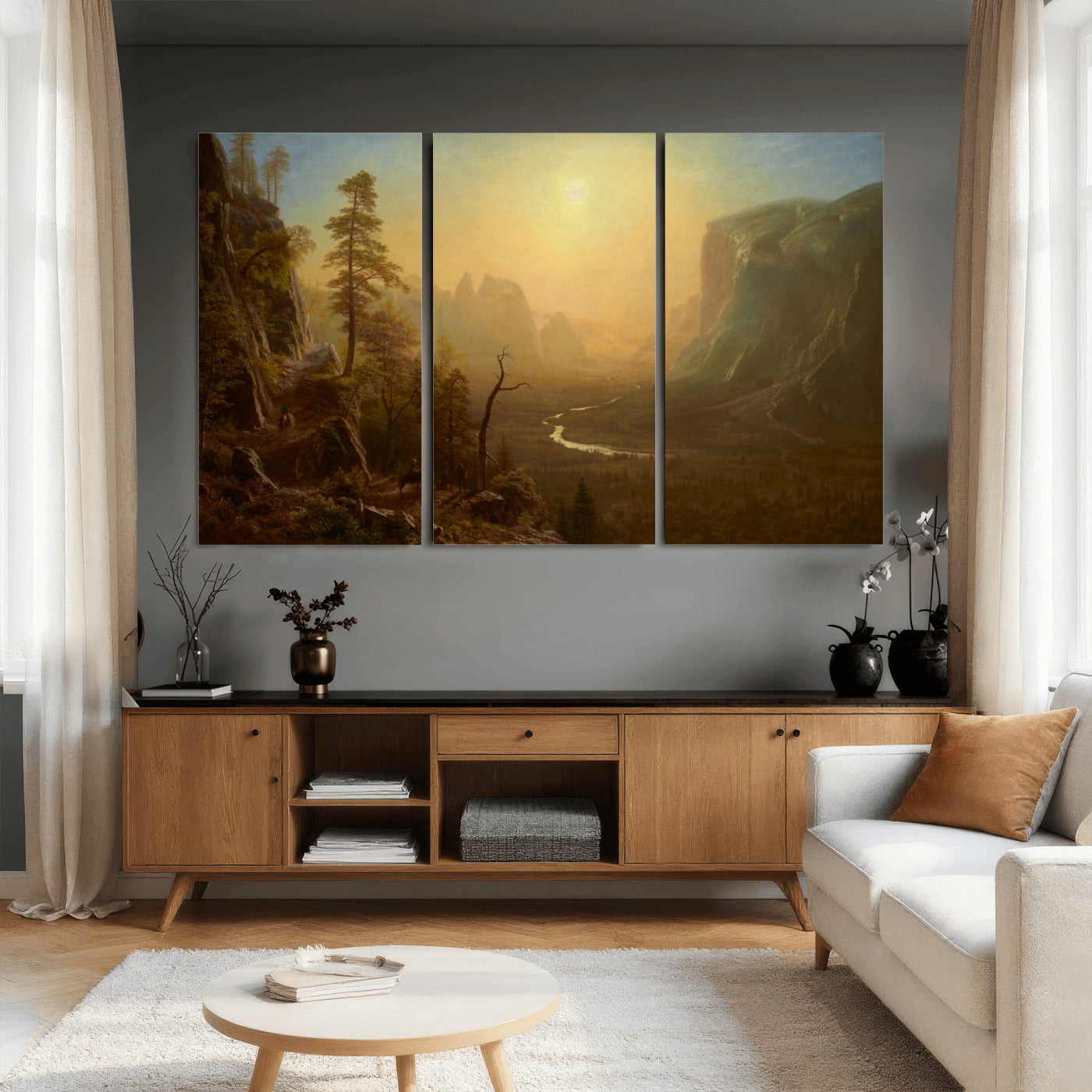 32350988-MGV-CV-36X24 - Albert Bierstadt Among the Sierra Nevada California Yosemite Wall Art Canvas Print, Classic Fine Art Painting Print