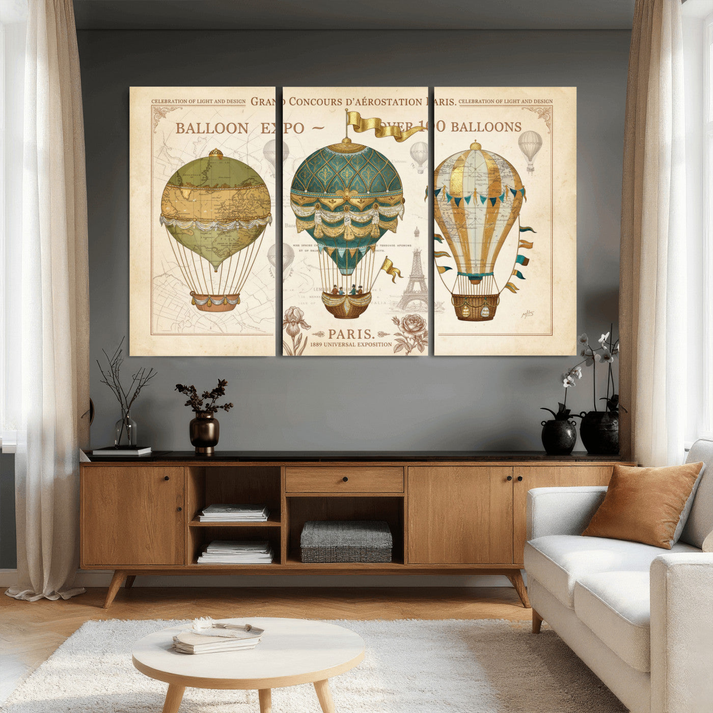 31530449-MGV-CV-36X24 - Kimberly Allen Paris Balloon Expo Wall Art Canvas Print, Vintage 1889 French Hot Air Balloon Poster