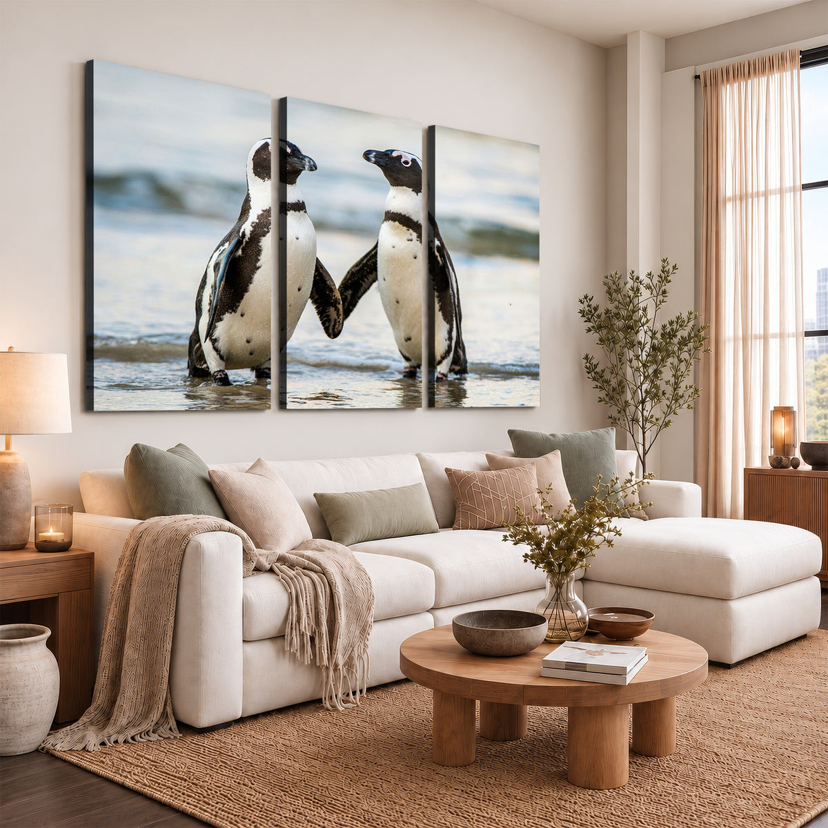 64870405-MGV-TP-30X20 - African Penguins Boulders Beach Wall Art Canvas Print, Cute Penguin Couple Photo Print
