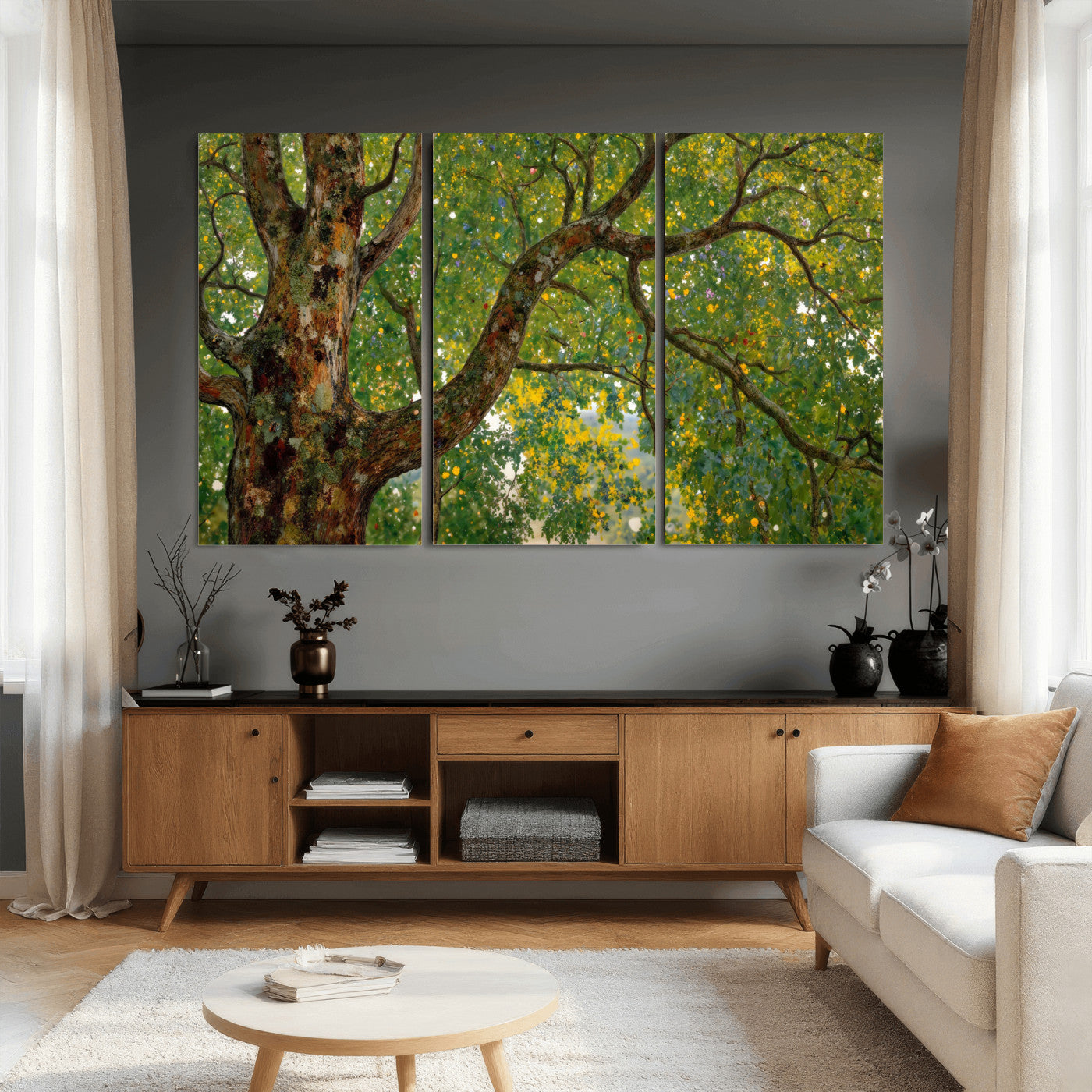 23663535-MGV-CV-36X24 - Vintage Summer Forest Green Tree Wall Art Canvas Print, Lush Leaves Impressionist Painting Print