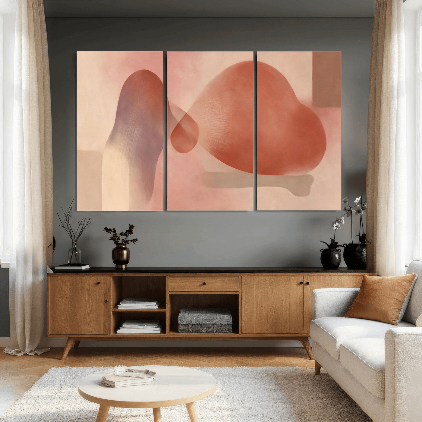 85110643-MGV-CV-36X24 - Vinna Begin Calin Biomorphic Abstract Wall Art Canvas Print, Terracotta Pink Organic Shapes Art Painting Print
