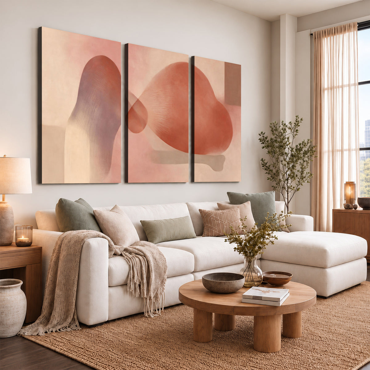 85110643-MGV-CV-36X24 - Vinna Begin Calin Biomorphic Abstract Wall Art Canvas Print, Terracotta Pink Organic Shapes