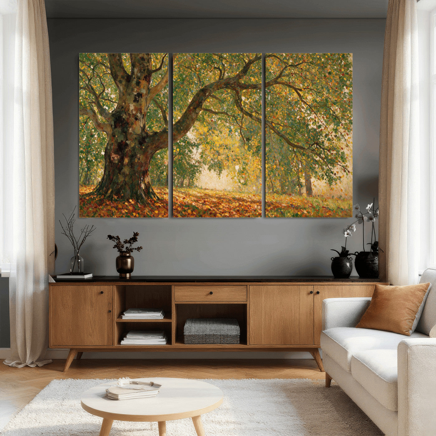 52555601-MGV-CV-36X24 - Claude Monet Style The Bodmer Oak Fontainebleau Forest Wall Art Canvas Print, Autumn Landscape Painting Print