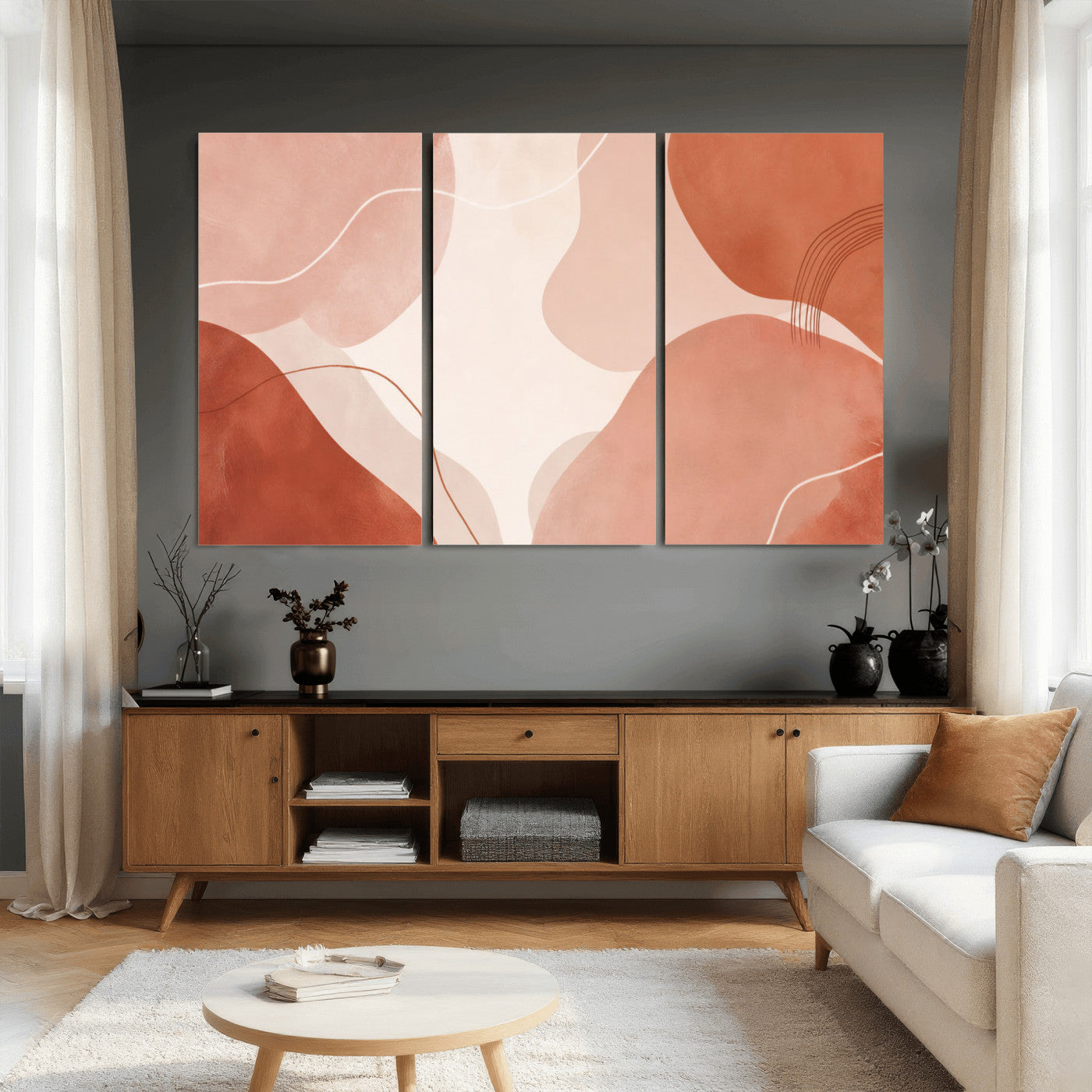 17685421-MGV-CV-36X24 - Abstract Boho Terracotta Wall Art Canvas Print, Mid Century Minimalist Painting Print