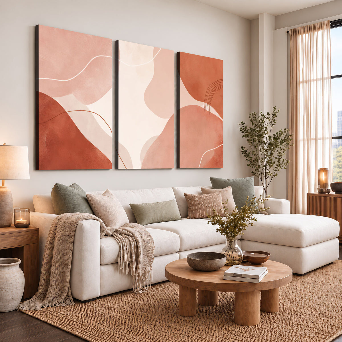 17685421-MGV-CV-36X24 - Abstract Boho Terracotta Wall Art Canvas Print, Mid Century Minimalist Painting Print