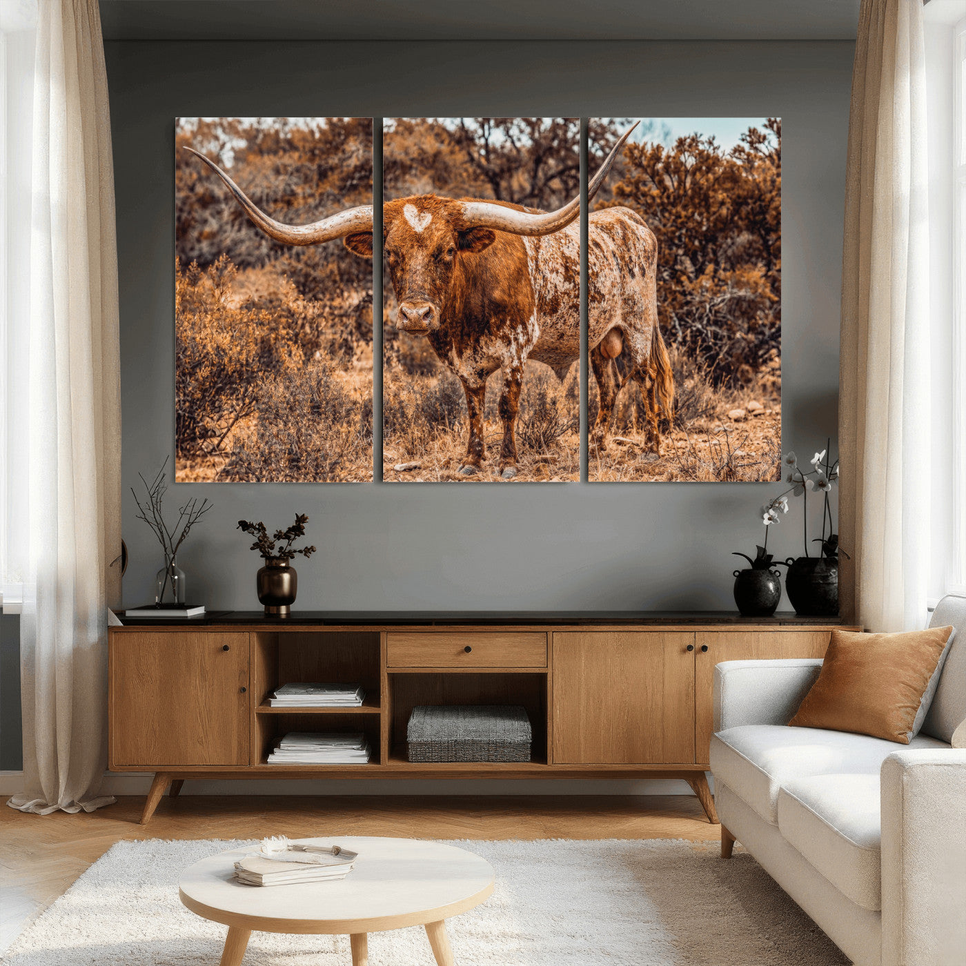 62076449-MGV-CV-36X24 - Texas Cow Bull Longhorn Print for Western Wall Art Decor for Farmhouse