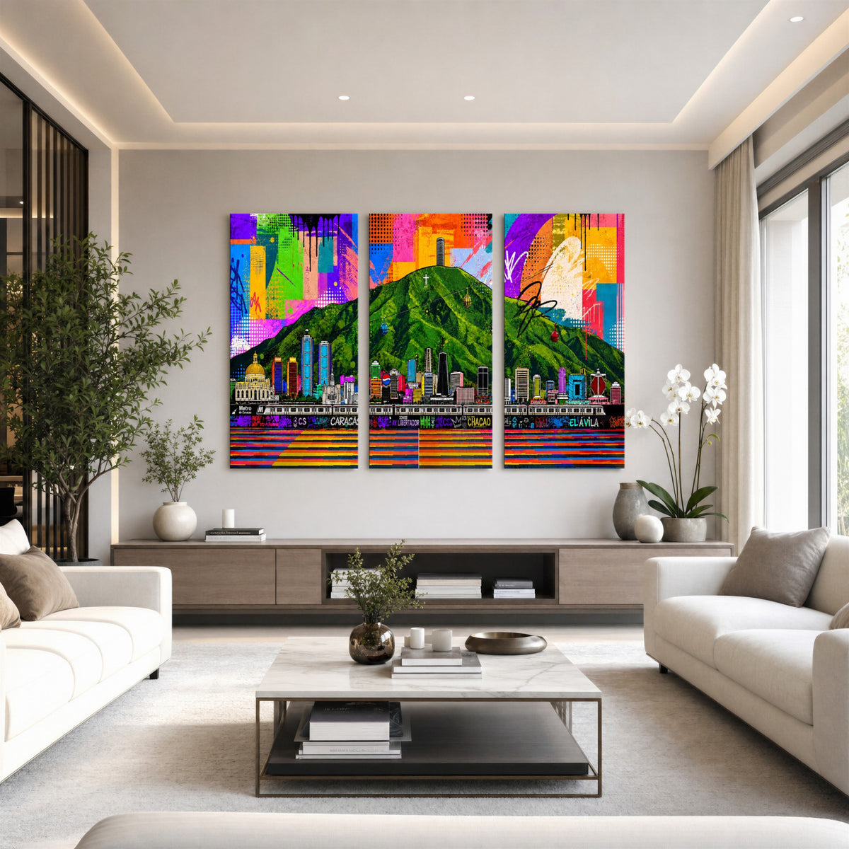 86696255-MGV-CV-36X24 - Mount Ávila, Caracas, Venezuela Wall Art Print by Artist Yorlette - Graffiti Caracas Skyline Canvas Art, Colorful Street Artwork - Venezuela El Avila Poster Print