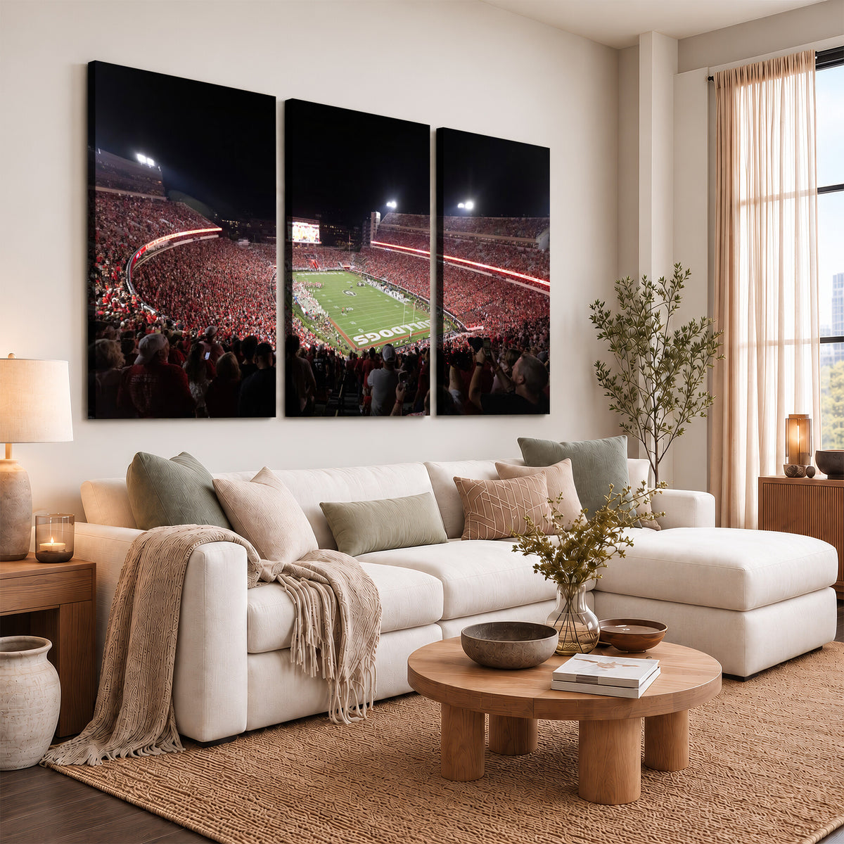 50587166-_Poster-30x20 - Sanford Stadium Georgia Bulldogs Canvas Print 3 Piece Framed Wall Art Extra Large Floating Frame Sports Poster Made in USA