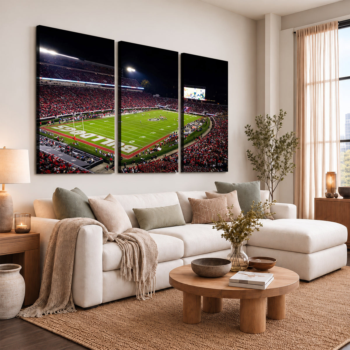 73520603-_Poster-30x20 - Georgia Bulldogs Sanford Stadium Canvas Print 3 Piece Framed Wall Art Extra Large Floating Frame Nature Poster Made in USA