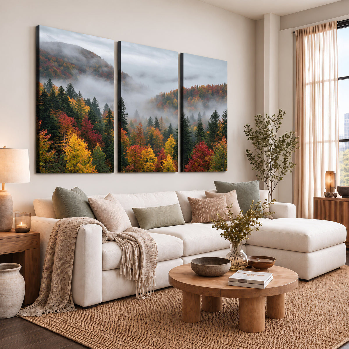 47877083-_Poster-30x20 - Fall Forest Misty Mountain Canvas Print Smoky Mountain Landscape Wall Art Autumn Trees Nature Poster Printing