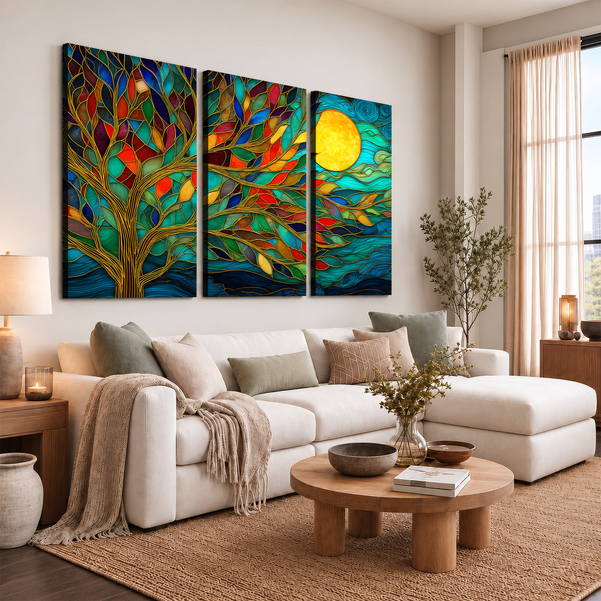 11877152-MGV-CV-36X24 - Stained Glass Tree Of Life Wall Art - Vibrant Mosaic Nature Home Decor