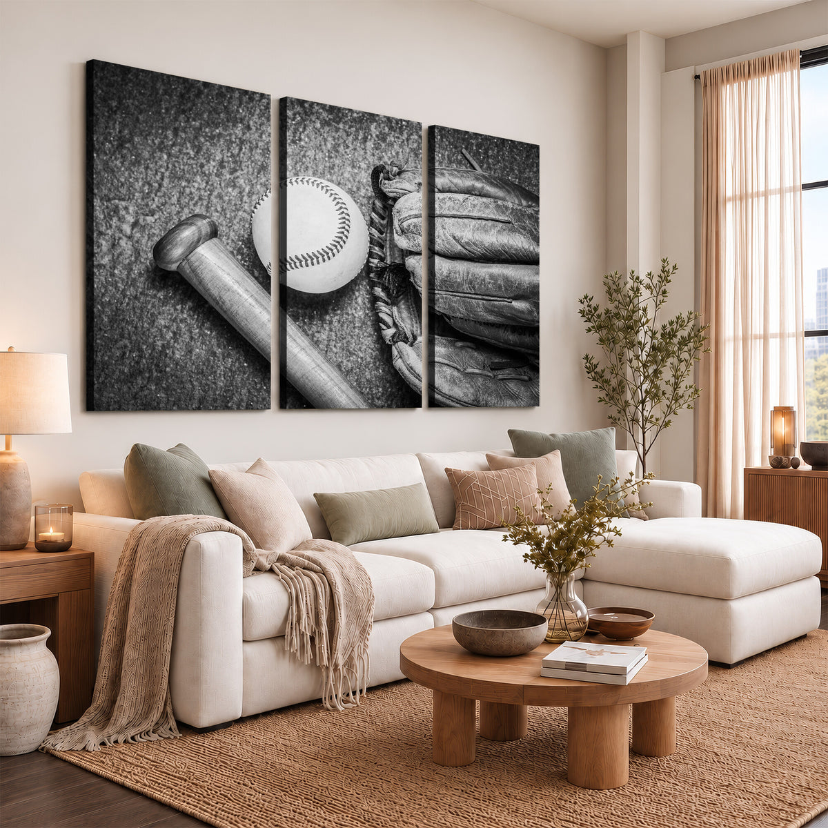83916D-MGV-CV-36X24 - Vintage Baseball Glove and Bat Sports Wall Art Canvas Print