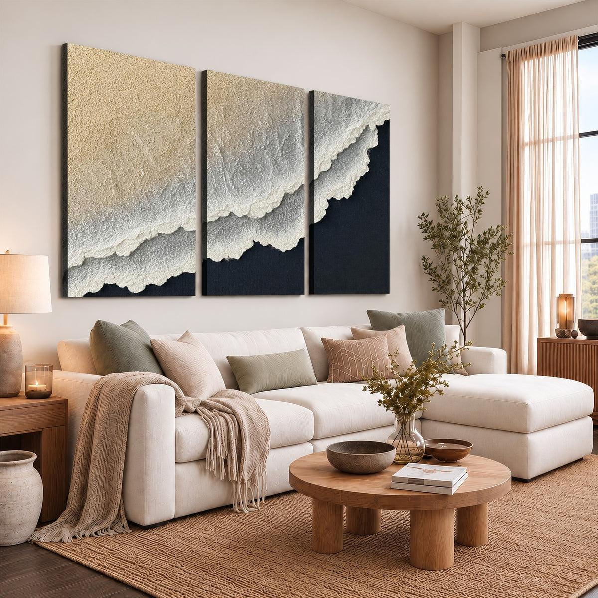32969959-MGV-CV-24X16 - Abstract Ocean Wave Canvas Wall Art, Coastal Beach Wall Decor for Living Room