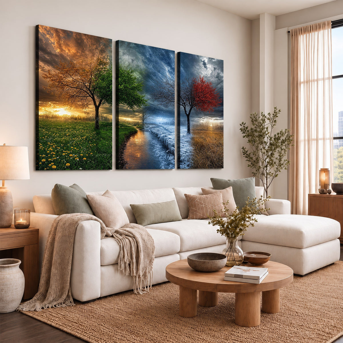 61895574-MGV-CV-24X16 - Four Seasons Tree Canvas Wall Art, Nature Landscape Canvas Print for Living Room