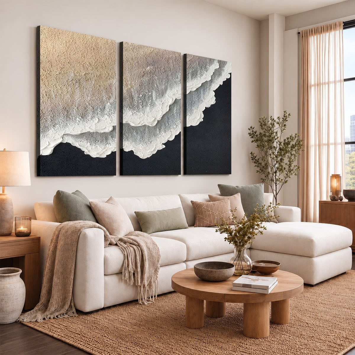 42307004-MGV-CV-24X16 - Ocean Wave and Sand Coastal Wall Art, Modern Beach Decor for Living Room
