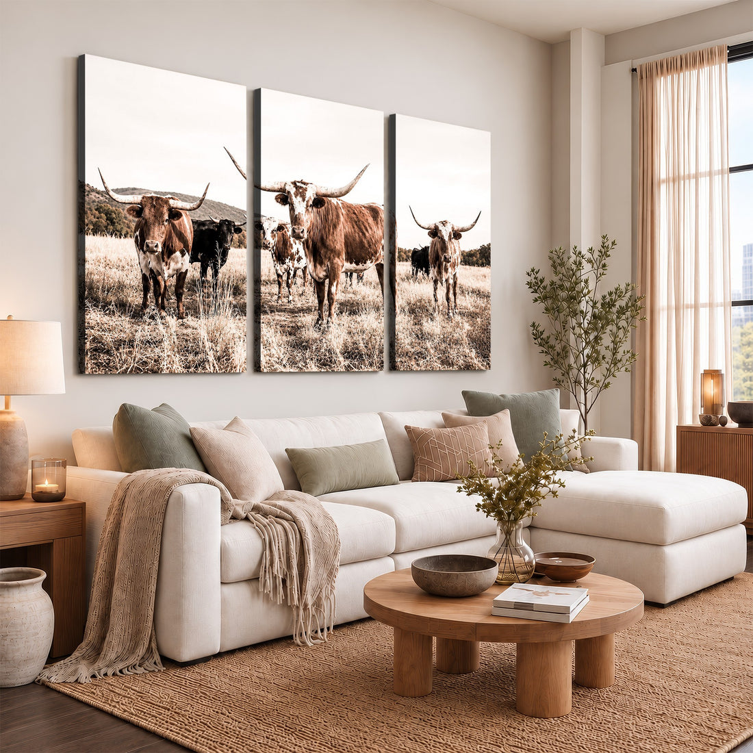 Texas Longhorn Cattle Canvas Wall Art, Western Ranch Home Decor