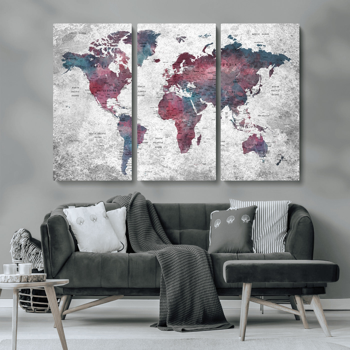 MGV-CV-48X32-3P - World Map Wall Art Canvas Print for Home and Office Decor
