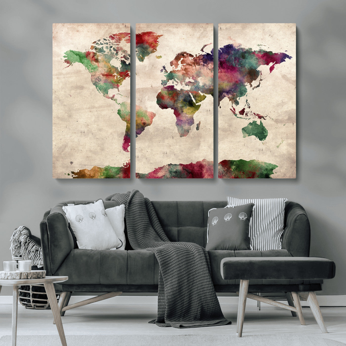 MGV-CV-48X32-3P - World Map Wall Art Canvas Print for Home and Office Decor