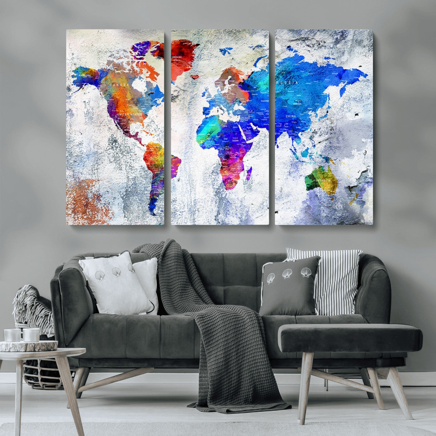MGV-CV-48X32-3P - World Map Wall Art Canvas Print for Home and Office Decor