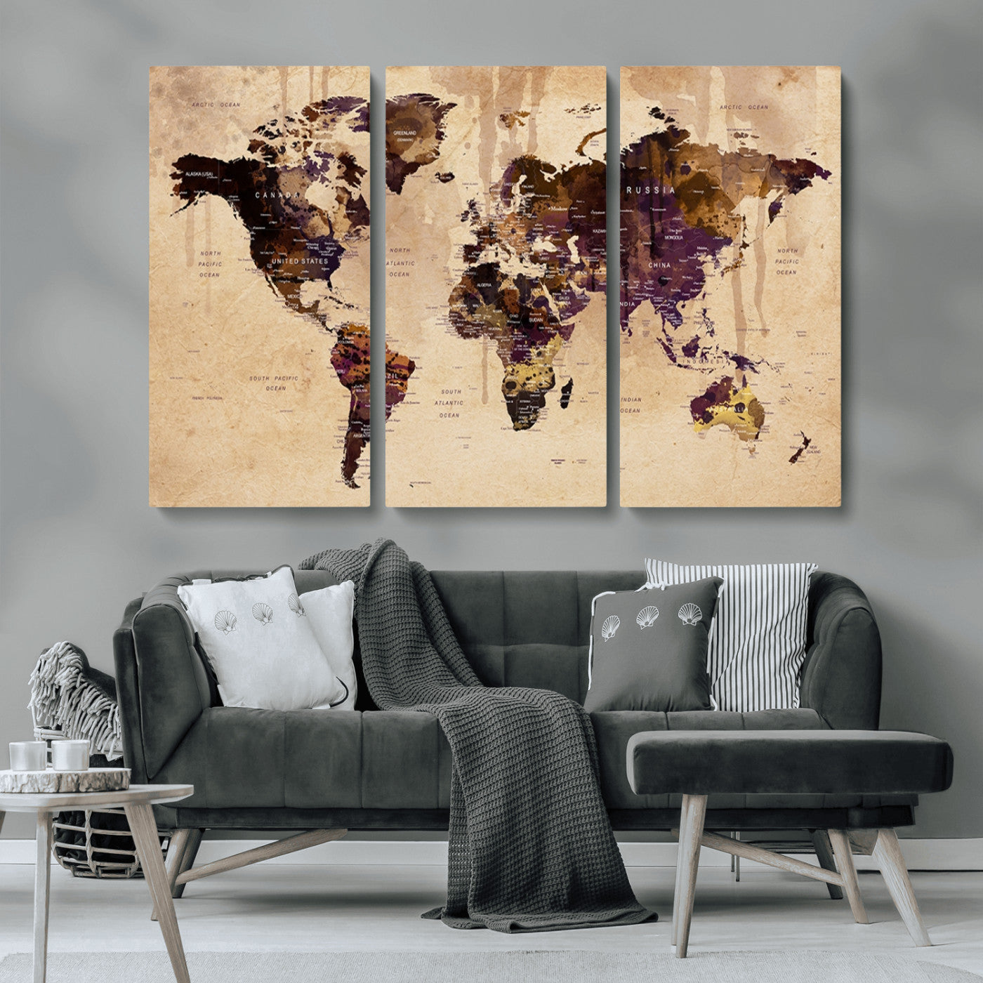 MGV-CV-48X32-3P - World Map Wall Art Canvas Print for Home and Office Decor