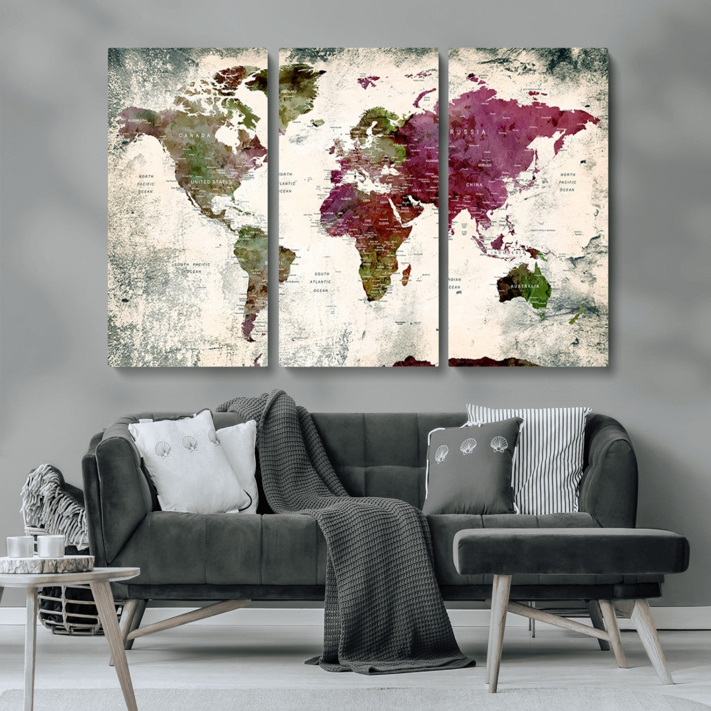 MGV-CV-48X32-3P - World Map Wall Art Canvas Print for Home and Office Decor