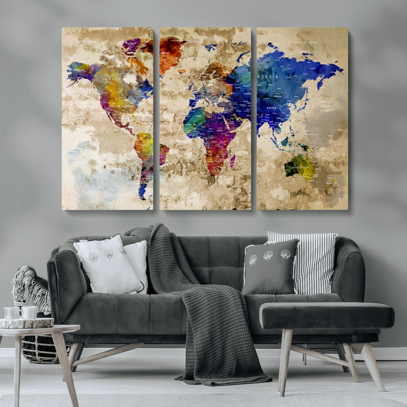 MGV-CV-48X32-3P - World Map Wall Art Canvas Print for Home and Office Decor
