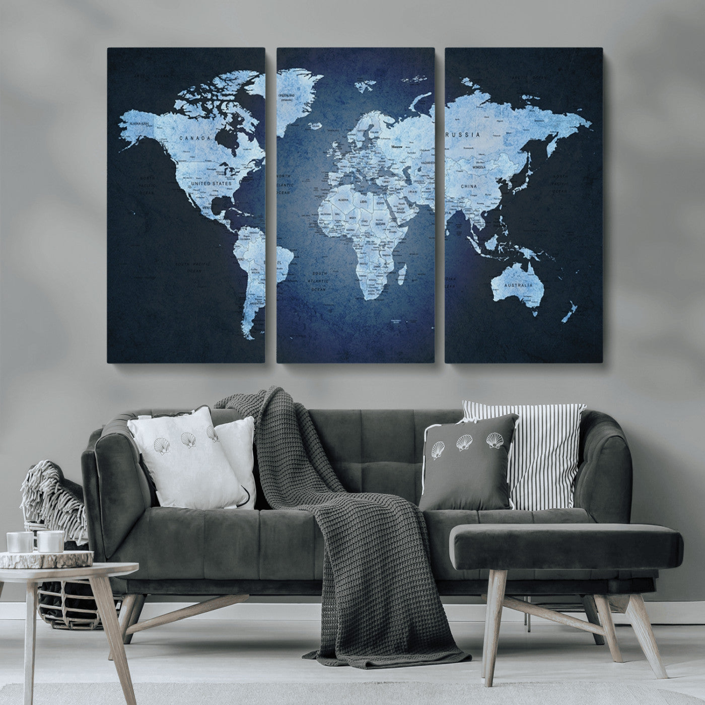 MGV-CV-48X32-3P - Push Pin World Map Canvas Print – Framed Wall Art for Couples to Track Their Travels – Anniversary