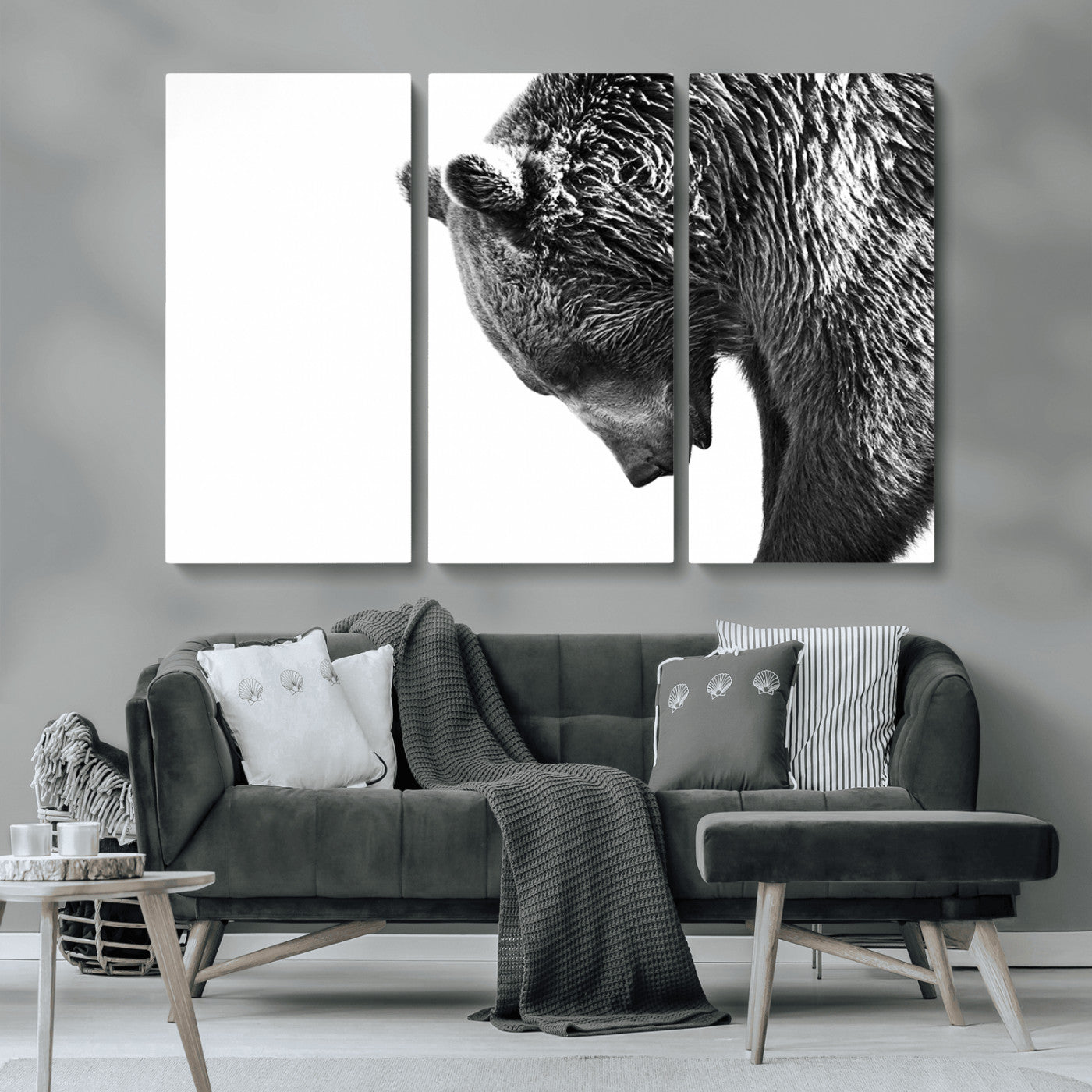 MGV-CV-48X32-3P - Black and White Grizzly 399 Bear Canvas Print Wall Art | Large Wildlife Canvas Print for Living