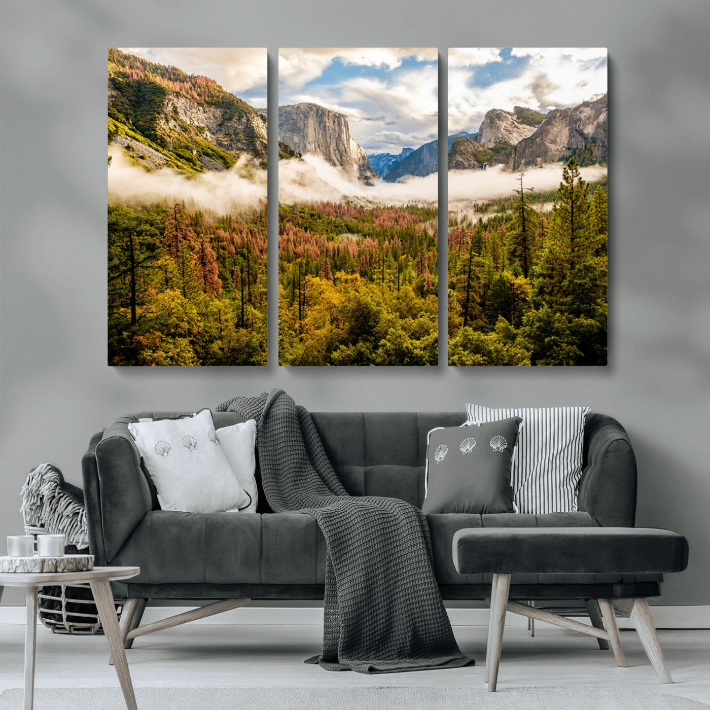 MGV-CV-48X32-3P - Half Dome Yosemite Canvas Wall Art – Majestic Triptych Landscape Print – National Park Nature Decor