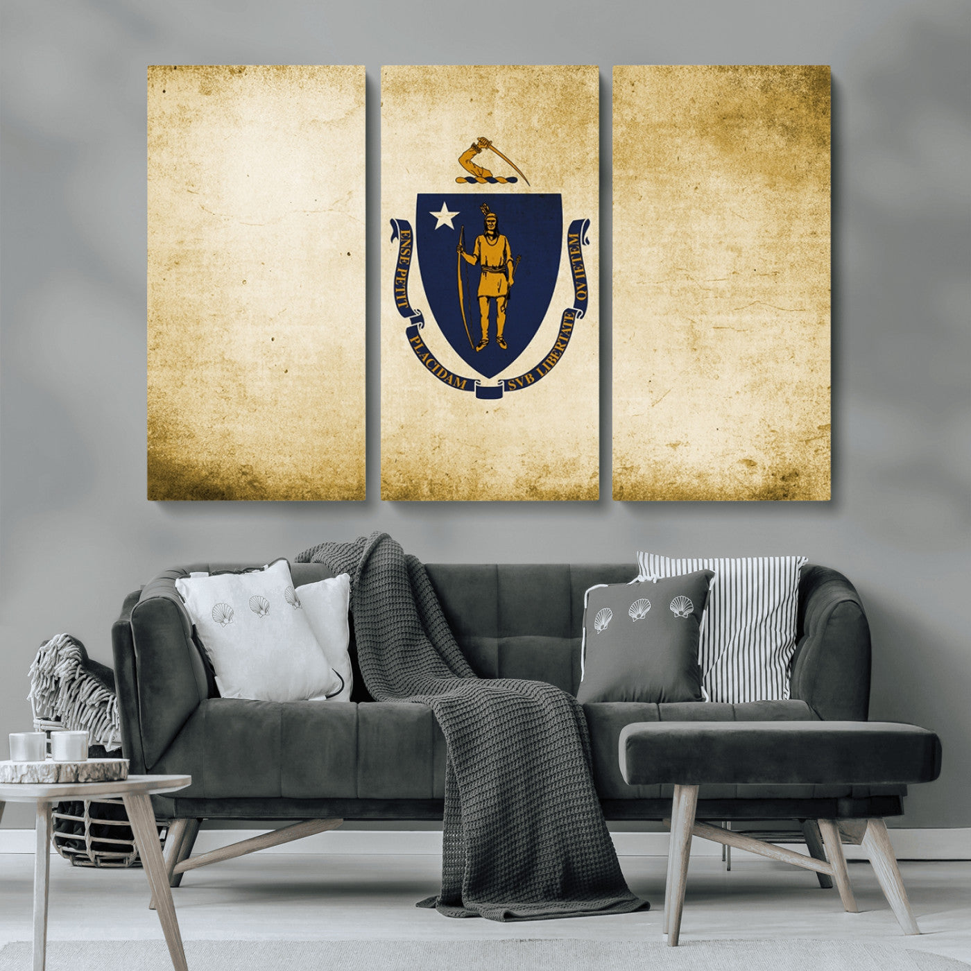 MGV-CV-48X32-3P - Massachusetts Flag Wall Art Canvas Print
