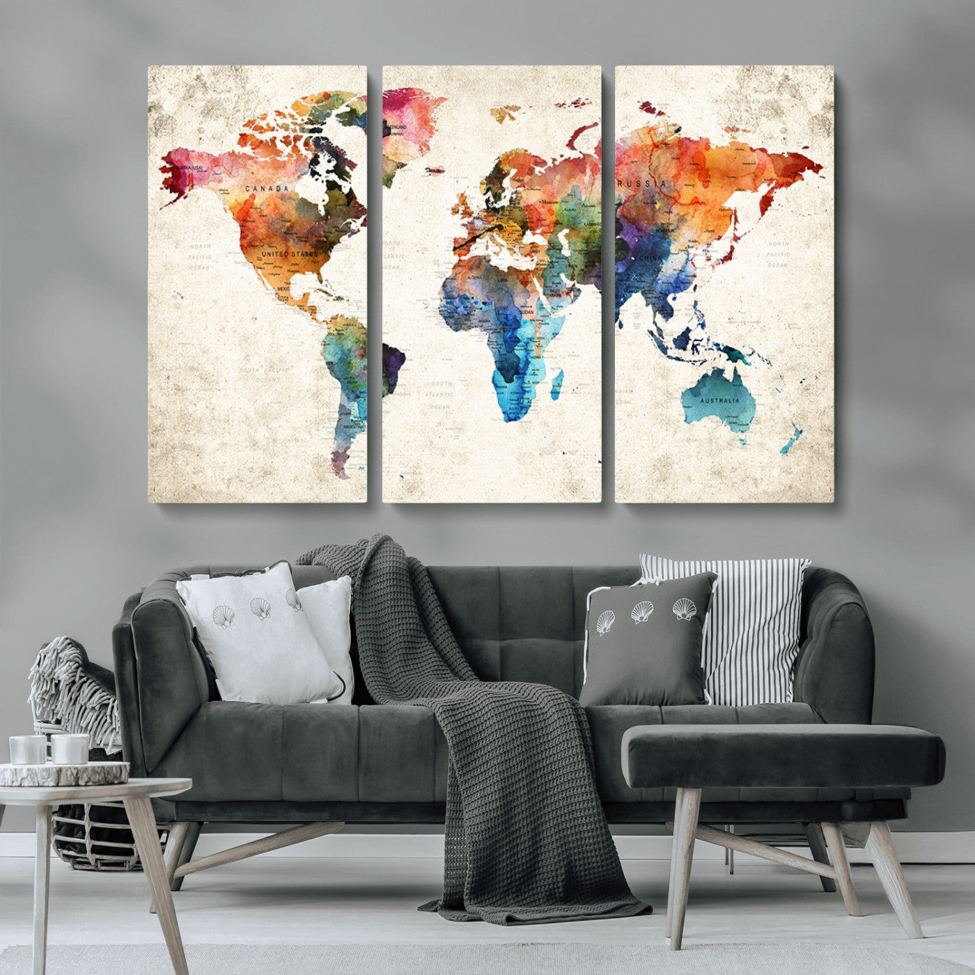 MGV-CV-48X32-3P - Push Pin World Map Canvas Print – Framed Wall Art for Couples to Track Their Travels – Anniversary