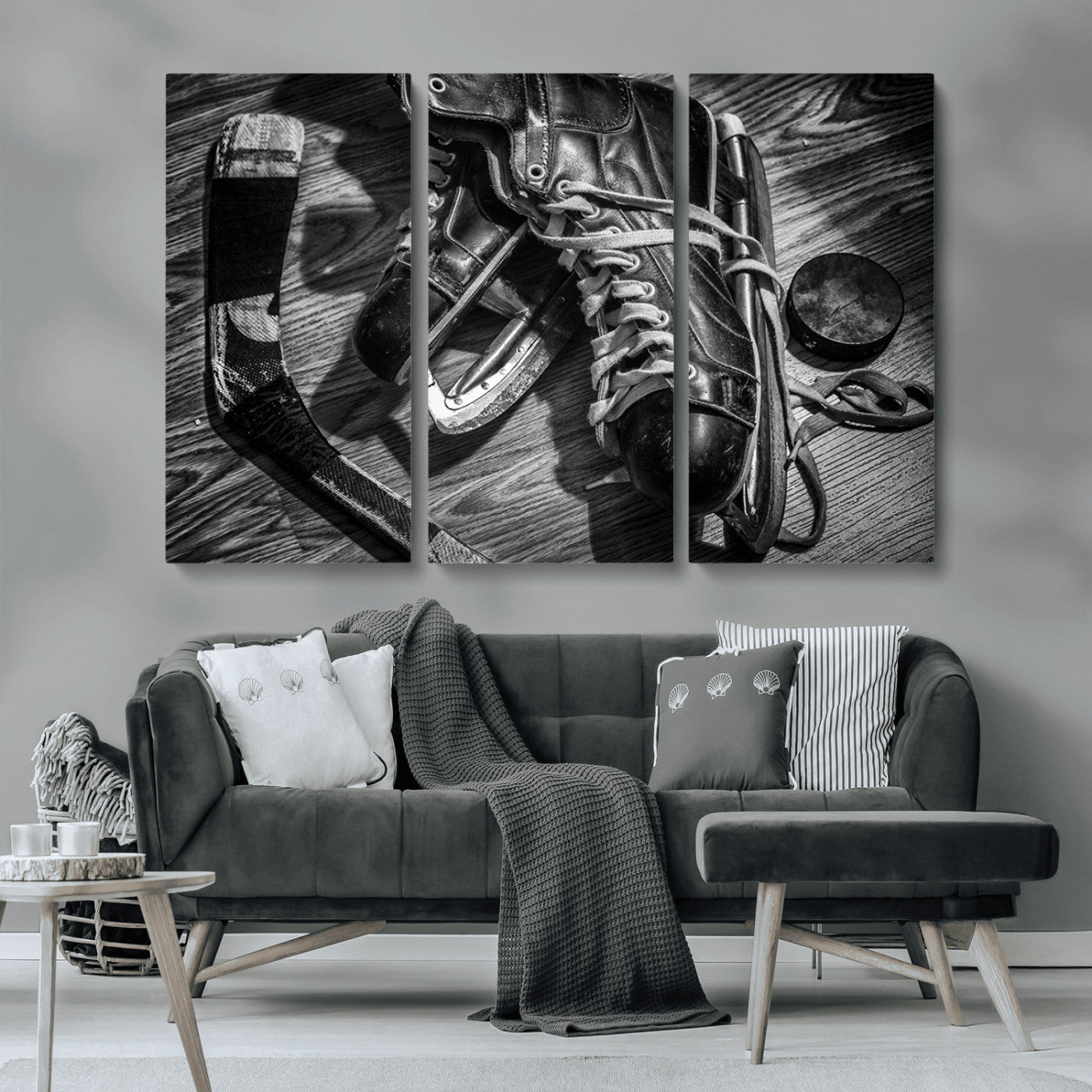 MGV-CV-48X32-3P - Old Pair of Mens Skates Wall Art Canvas, Men Skates Wall Art Print