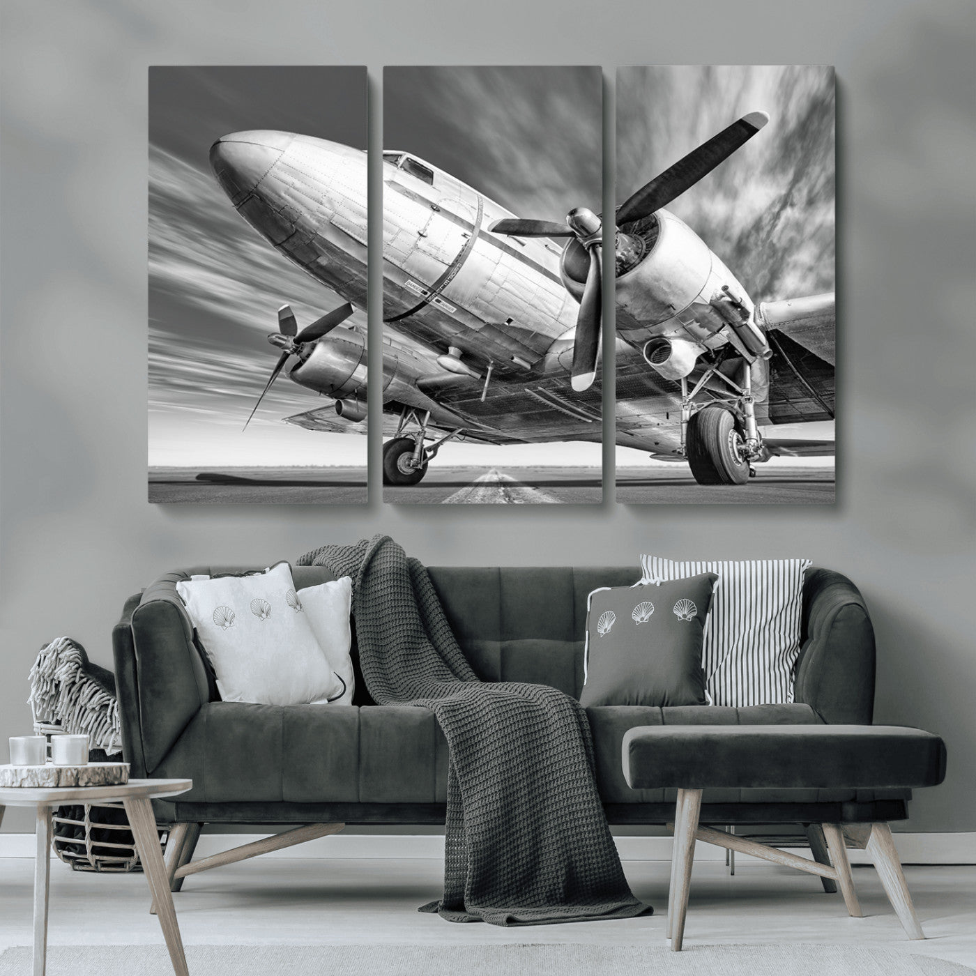 MGV-CV-48X32-3P - Vintage Airplane on Runway Canvas Print