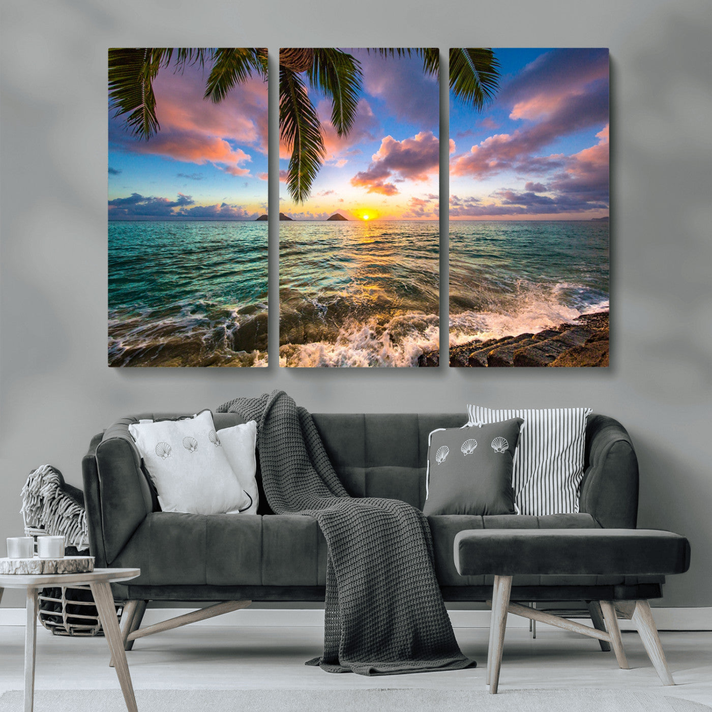 MGV-CV-48X32-3P - Framed Tropical Sunset Art Canvas Print