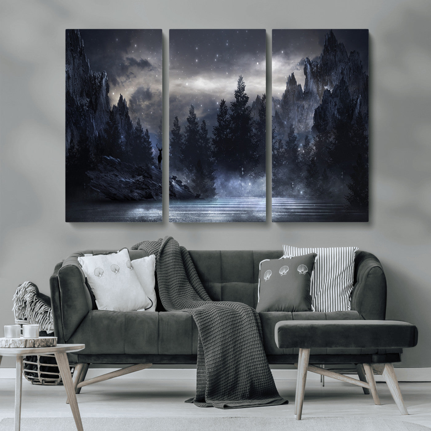 MGV-CV-48X32-3P - Night Landscape and Trees Wall Art Canvas Print