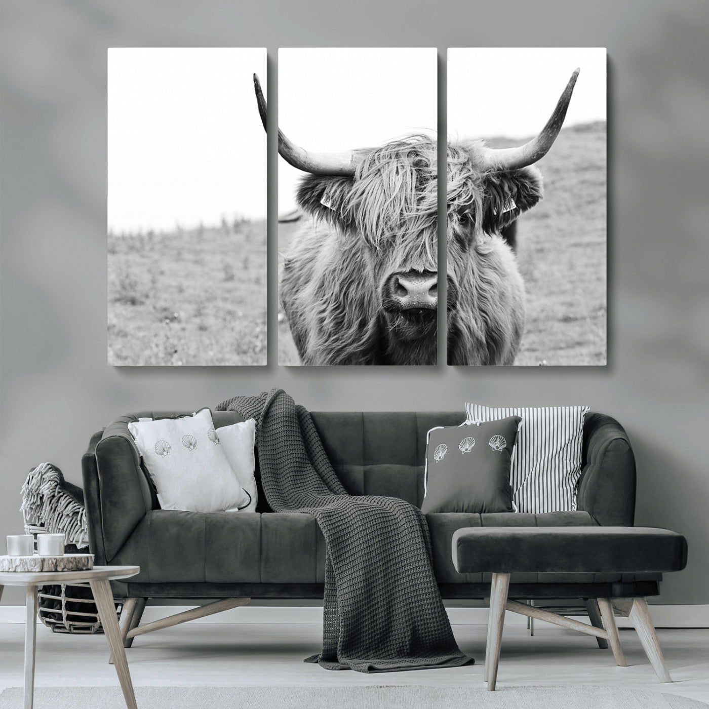 MGV-CV-48X32-3P - Newfoundland Cow Art Wall Art, Black White Cow Art Wall Art Canvas Print