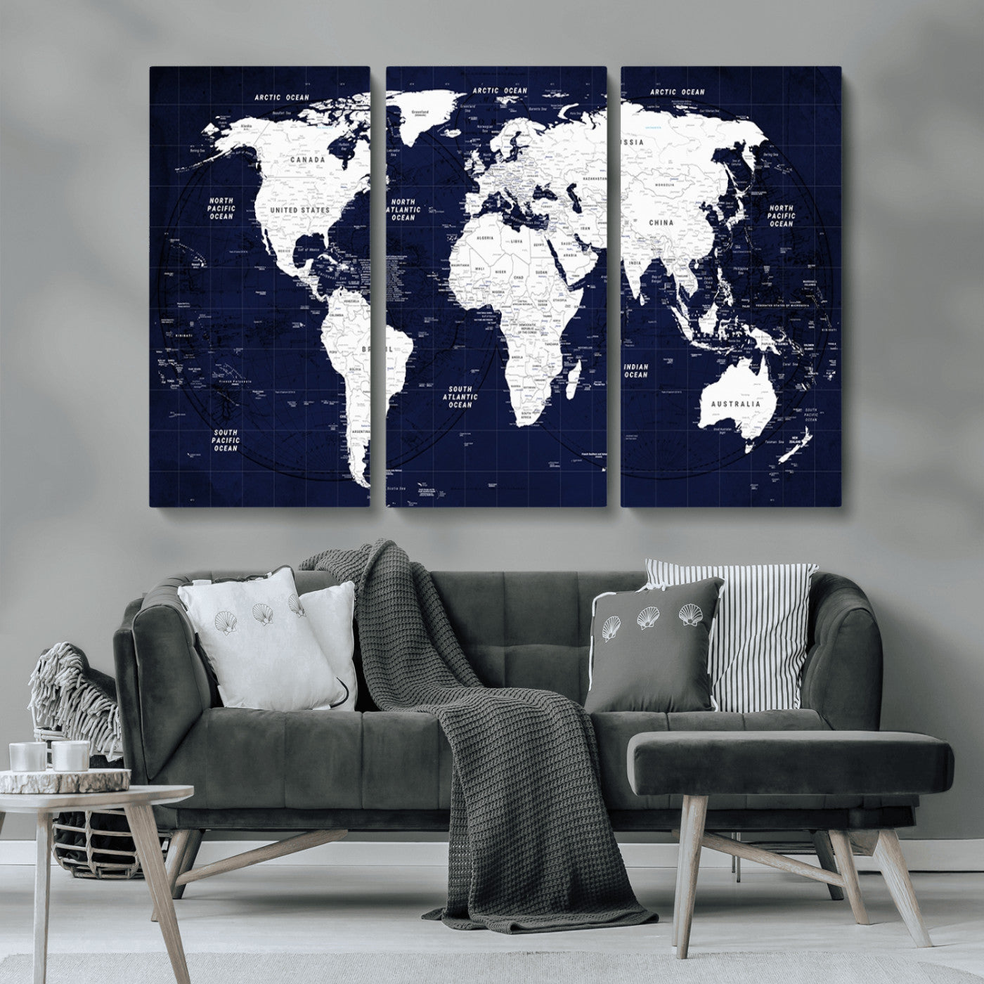 MGV-CV-48X32-3P - World Map Wall Art Canvas Print for Home and Office Decor