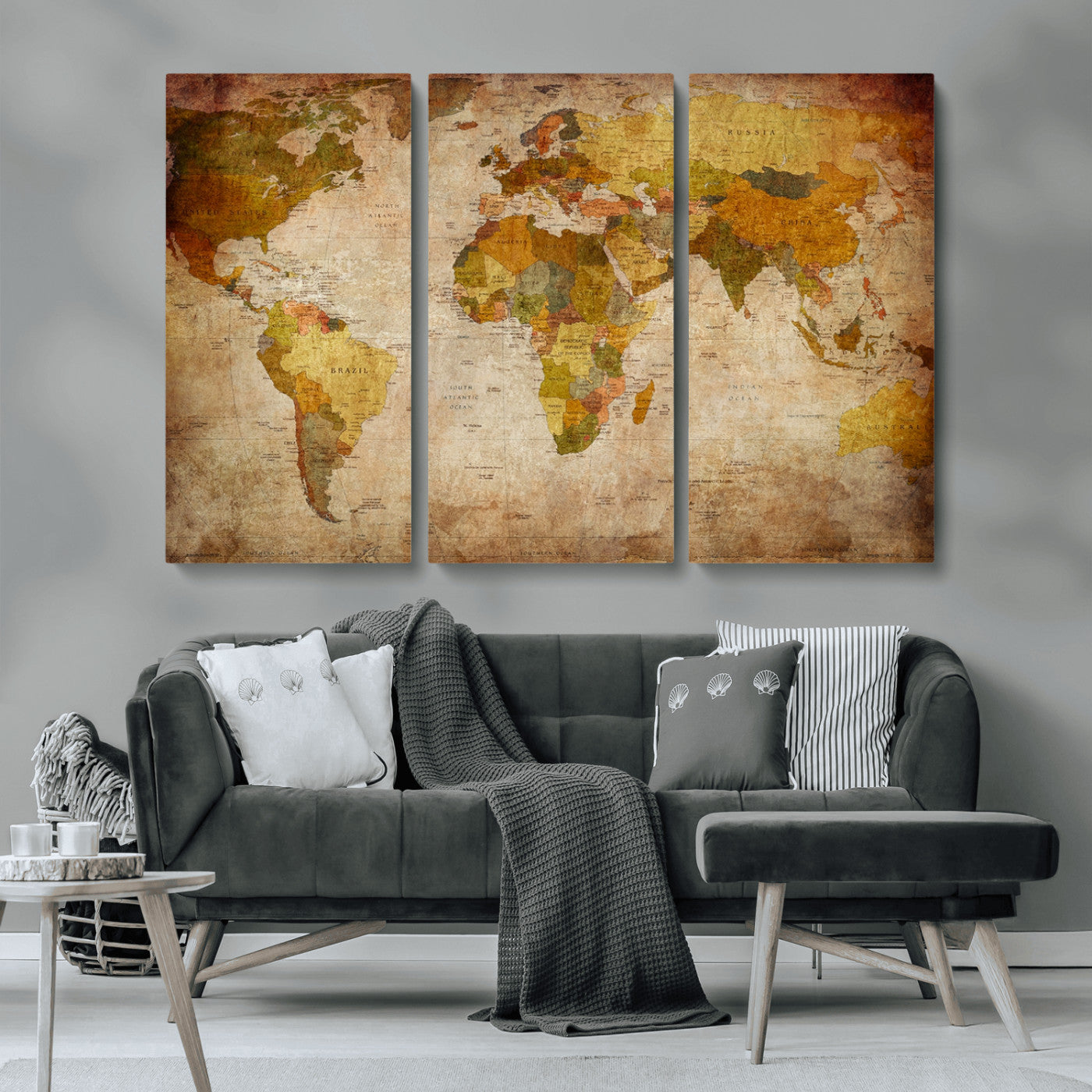 MGV-CV-48X32-3P - Push Pin World Map Canvas Print – Framed Wall Art for Couples to Track Their Travels – Anniversary