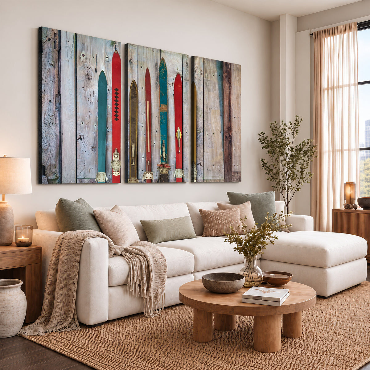 30640-MGV-CV-36X24 - Vintage Wooden Weathered Skis in Front of an Old Barn Wall Art Canvas Print