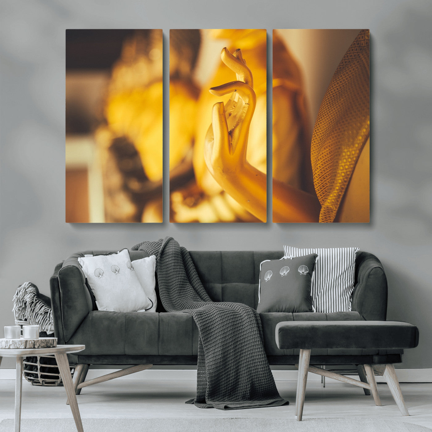 MGV-CV-48X32-3P - Gold Buddha Statue Hands Wall Art Canvas Print