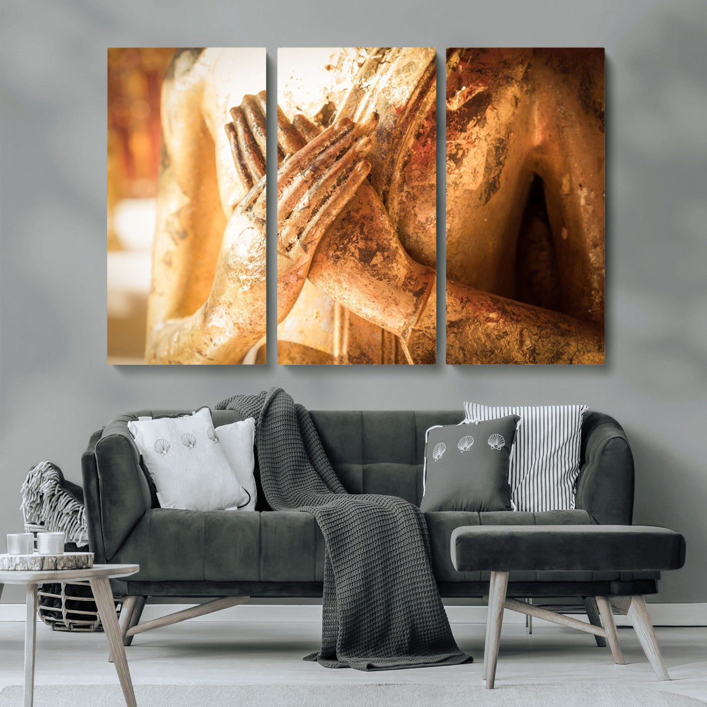 MGV-CV-48X32-3P - Buddha Statue Hands Wall Art Canvas Print
